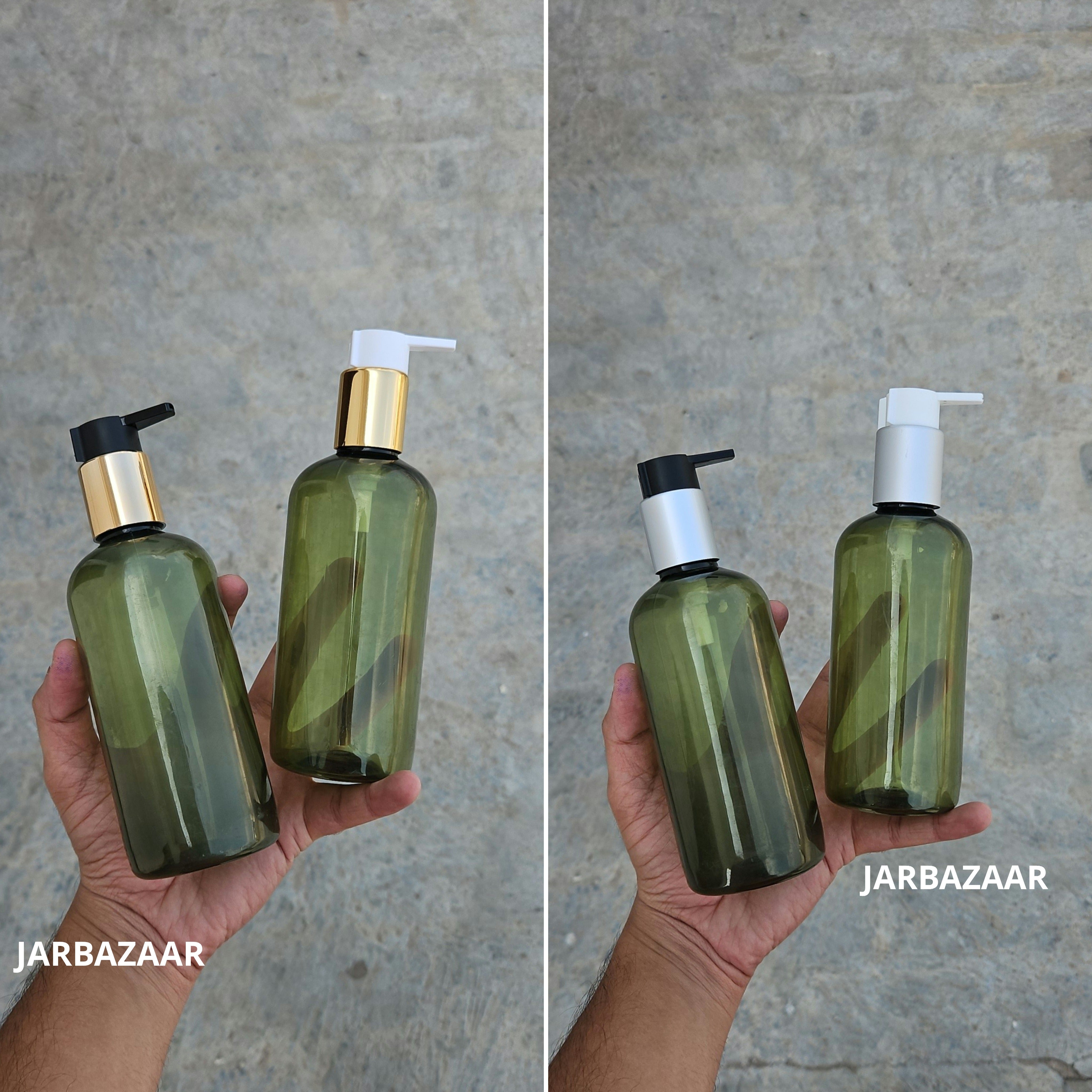 300 Ml Boston Olive Green Pet Bottles [ With Fancy Clip Lock Dispenser Pumps ] - all variants