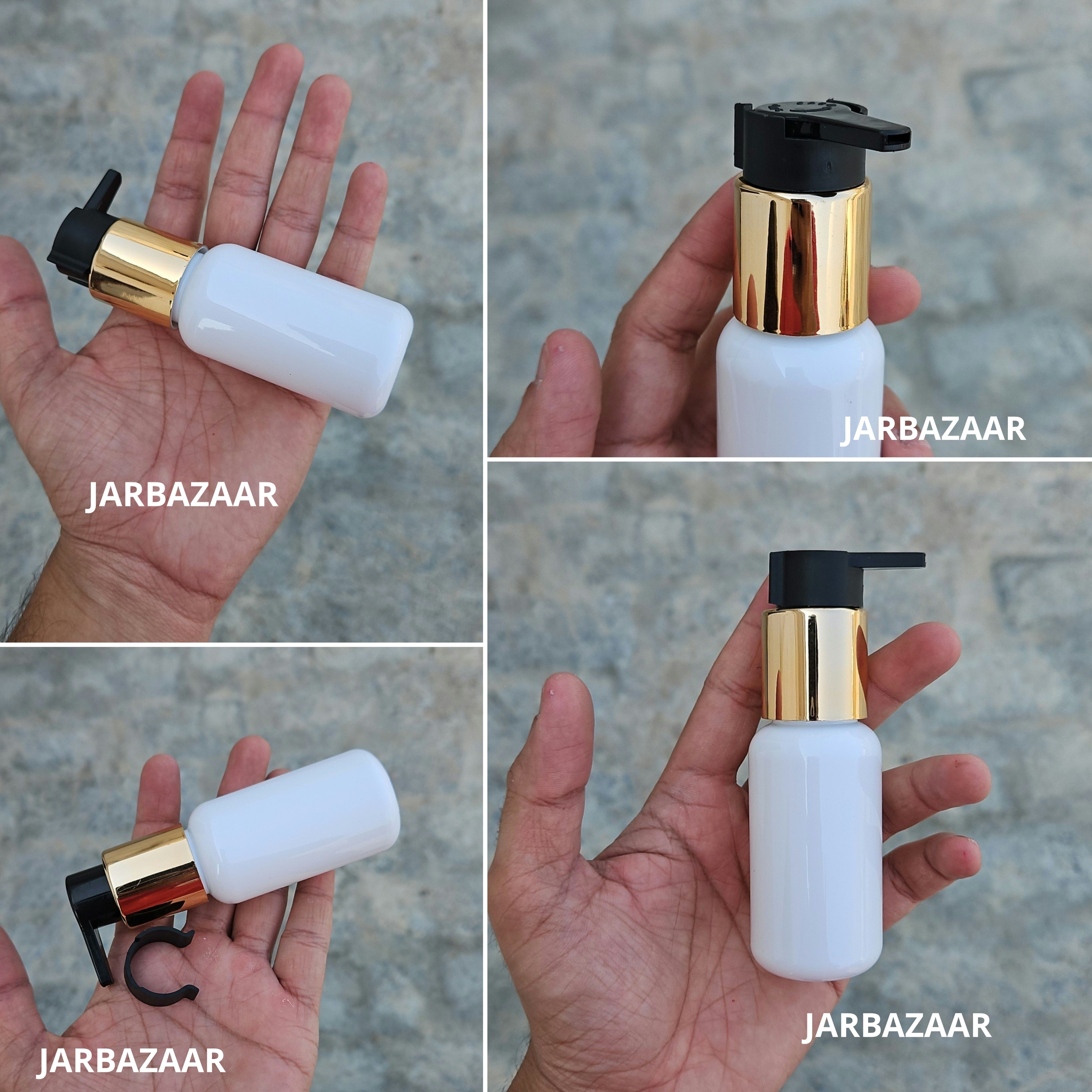 50 Ml Boston White Pet Bottles [ With Fancy Clip Lock Dispenser Pumps ] - Golden Black