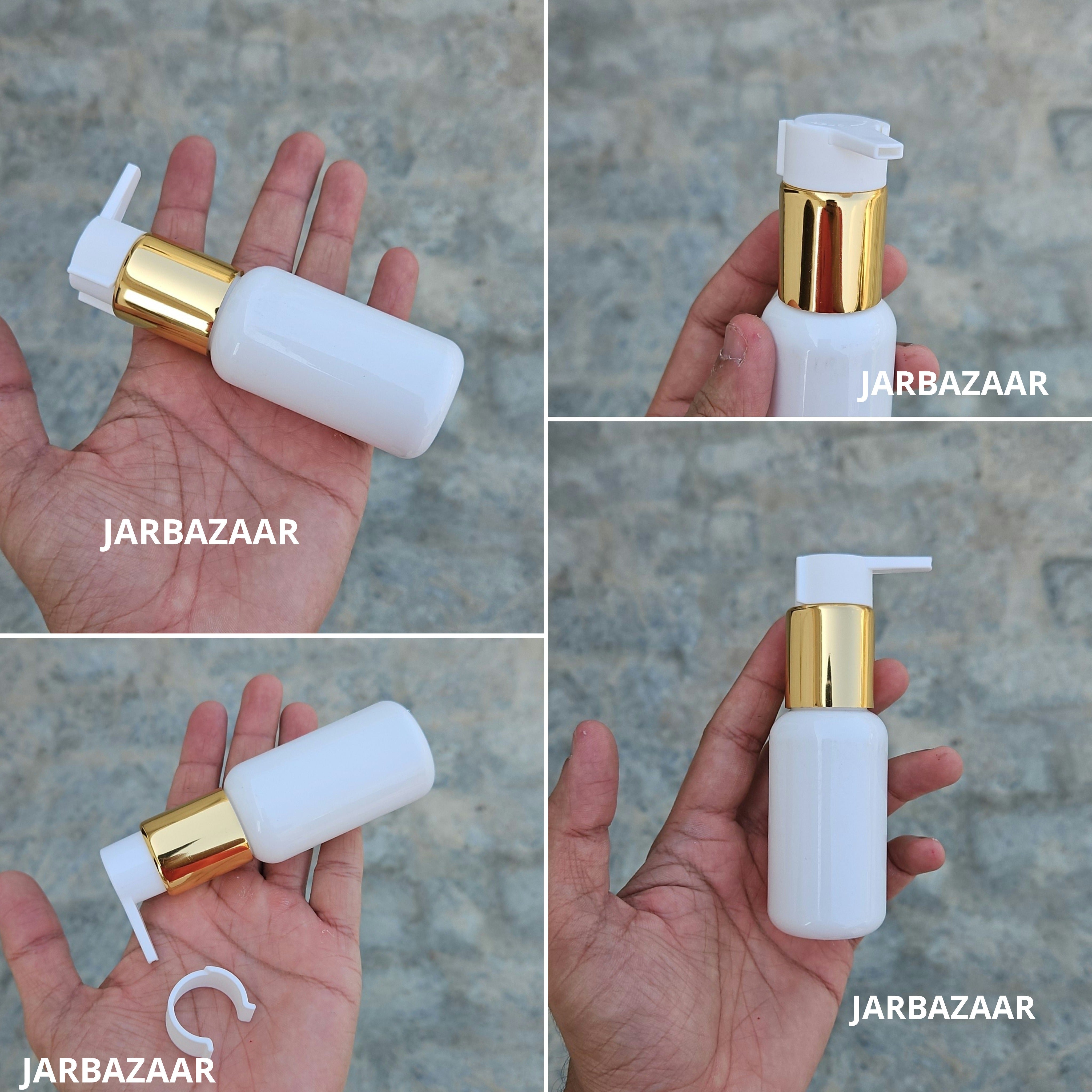 50 Ml Boston White Pet Bottles [ With Fancy Clip Lock Dispenser Pumps ] - Golden White
