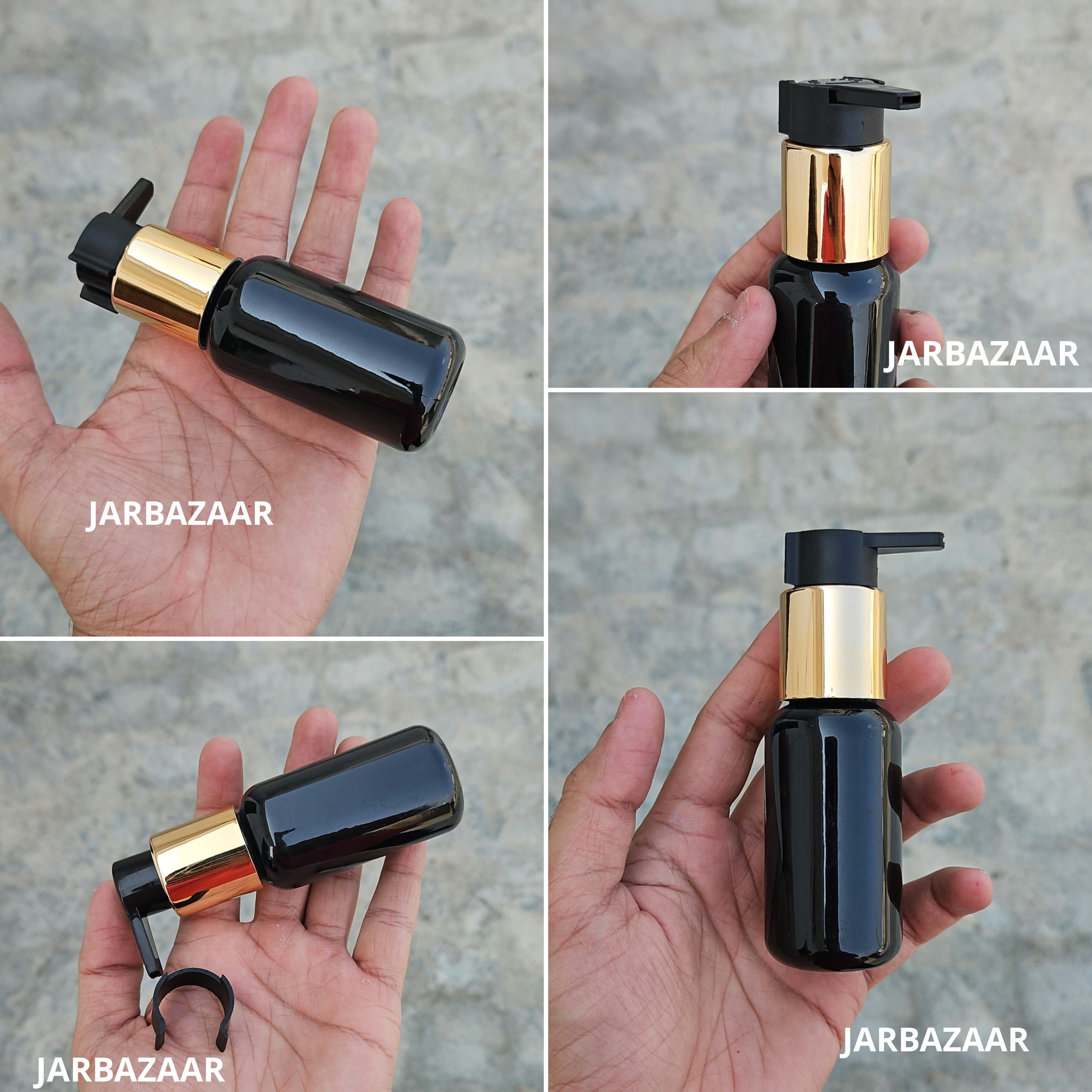 50 Ml Boston Black Pet Bottles [ With Fancy Clip Lock Dispenser Pumps ] - Golden Black