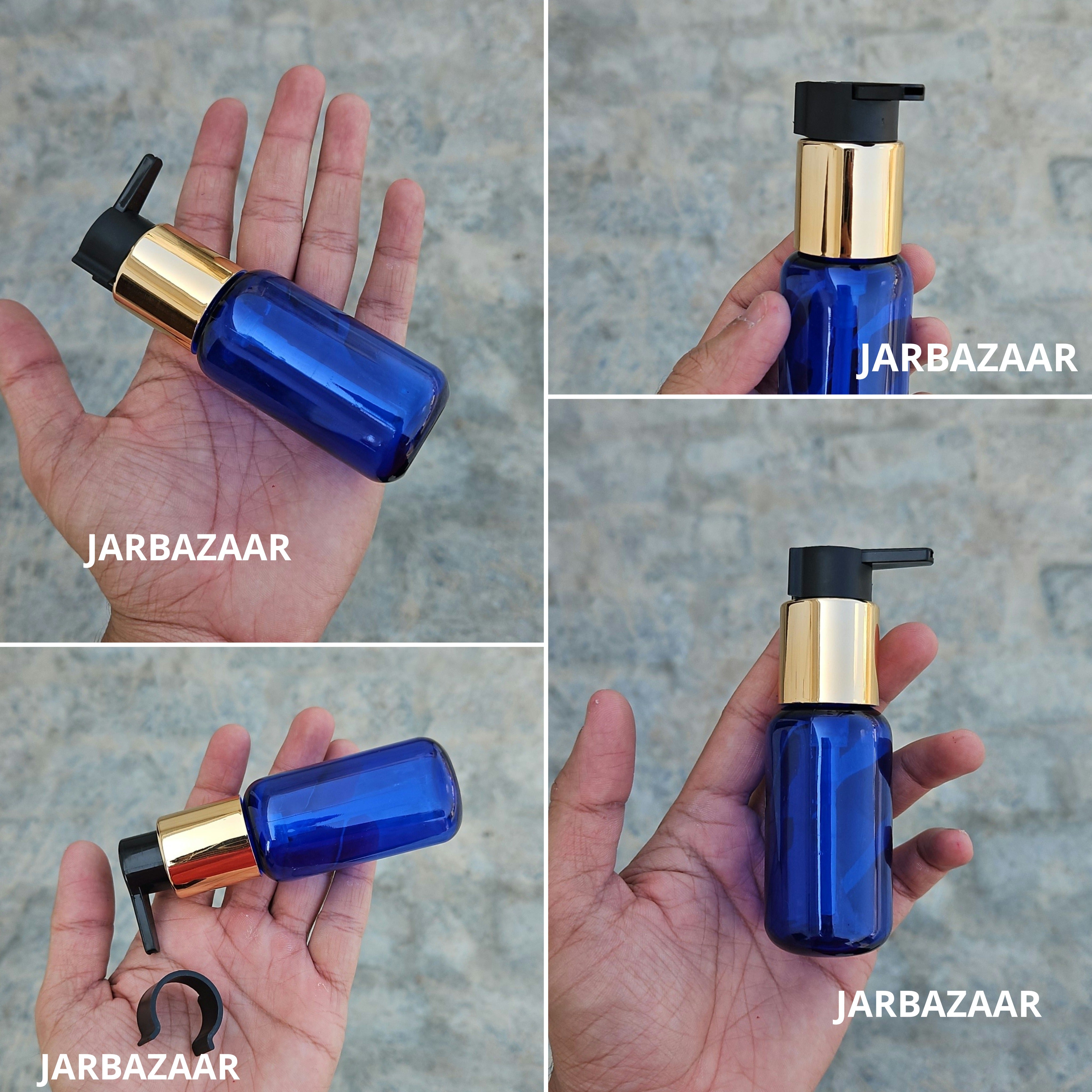 50 Ml Boston Blue Pet Bottles [ With Fancy Clip Lock Dispenser Pumps ] - Golden Black