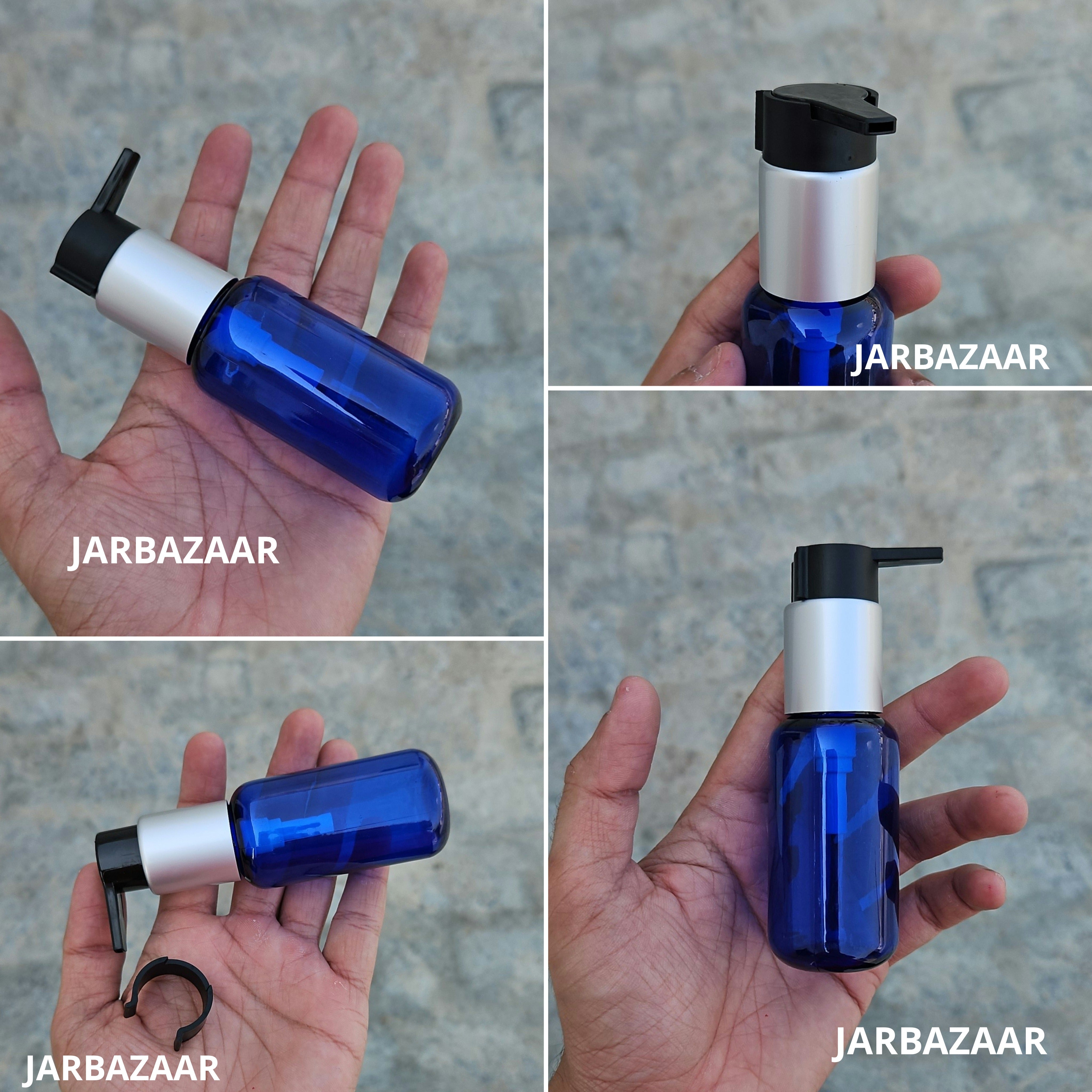 50 Ml Boston Blue Pet Bottles [ With Fancy Clip Lock Dispenser Pumps ] - Silver Matt Black