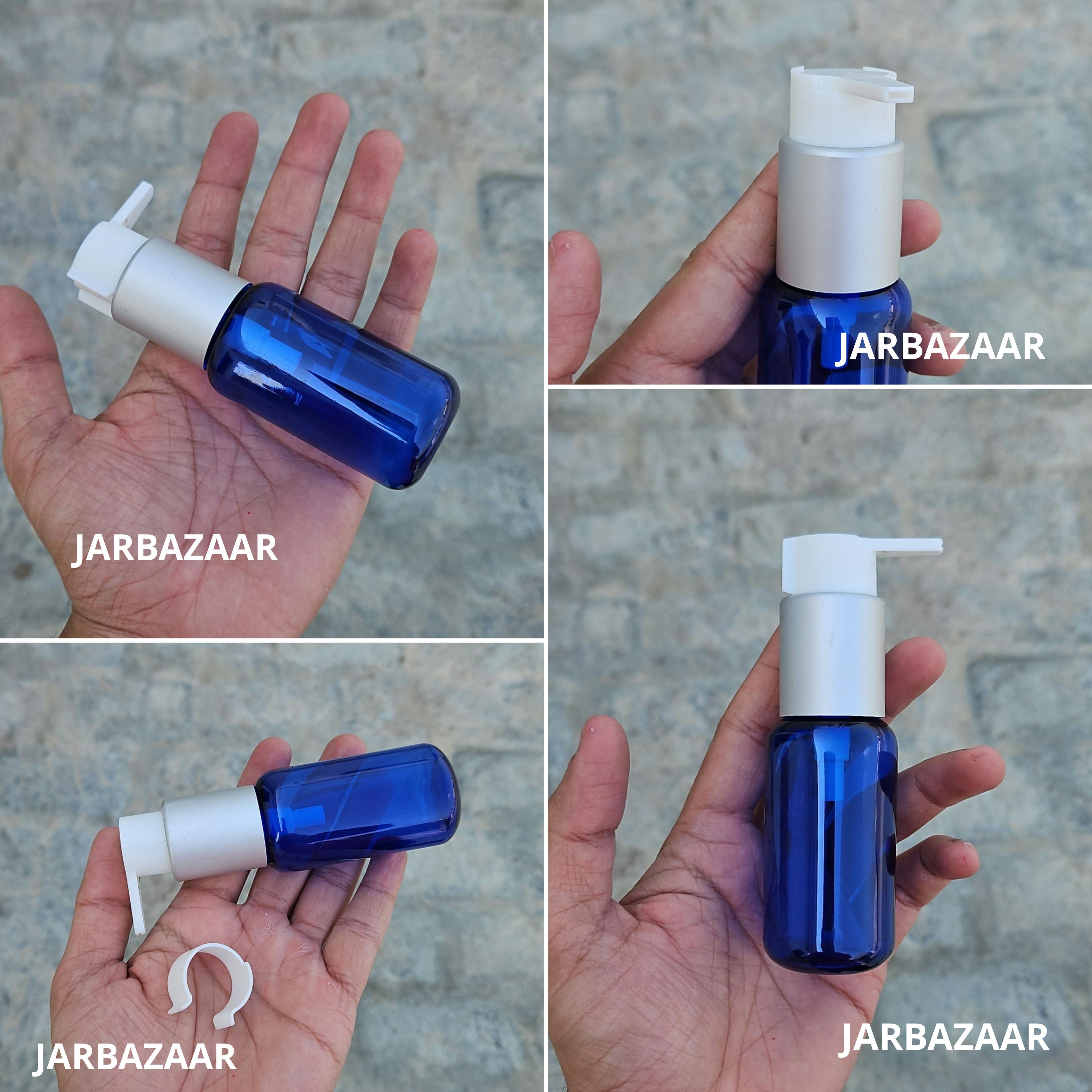 50 Ml Boston Blue Pet Bottles [ With Fancy Clip Lock Dispenser Pumps ] - Silver Matt White