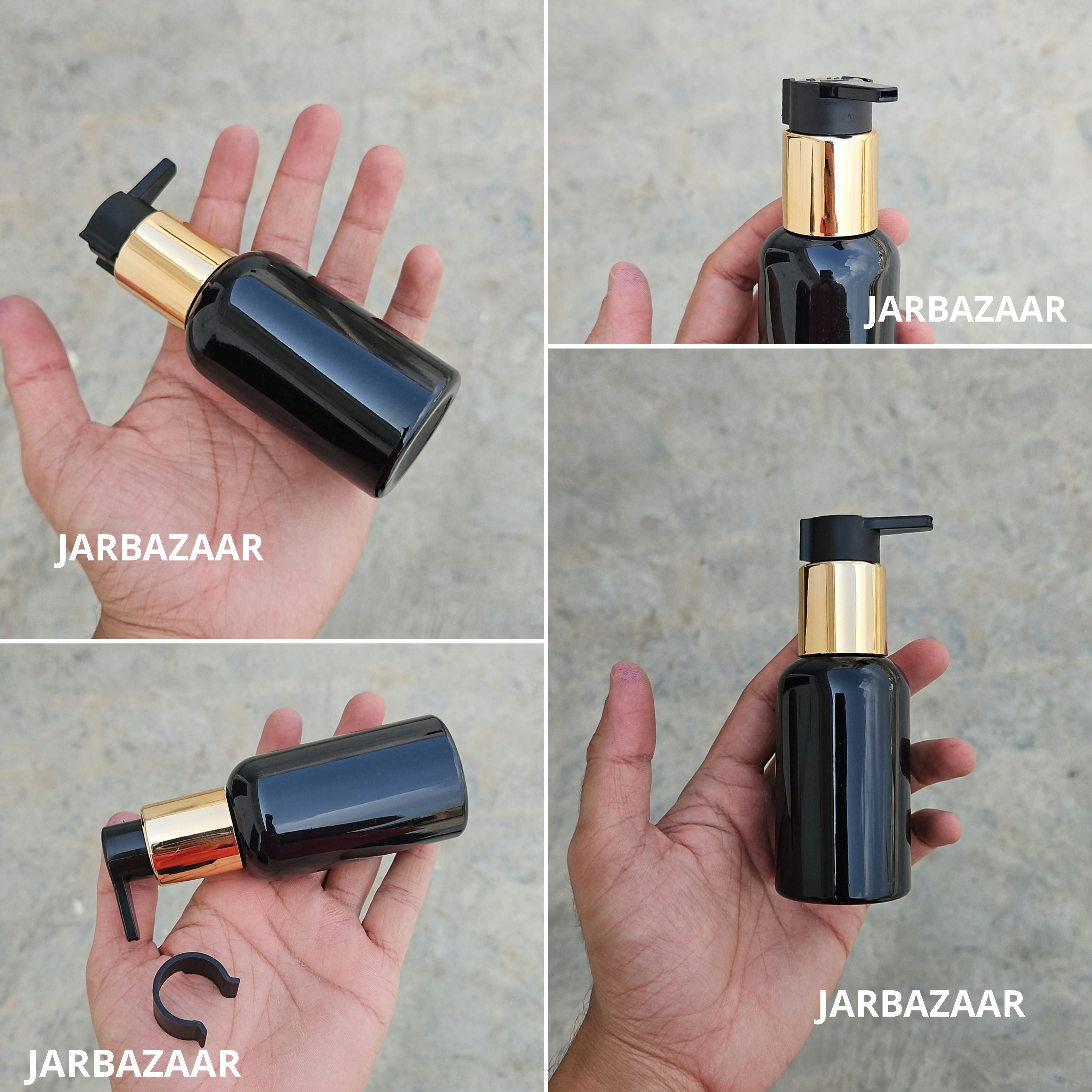 100 Ml Boston Black Pet Bottles [ With Fancy Clip Lock Dispenser Pumps ] - Golden Black