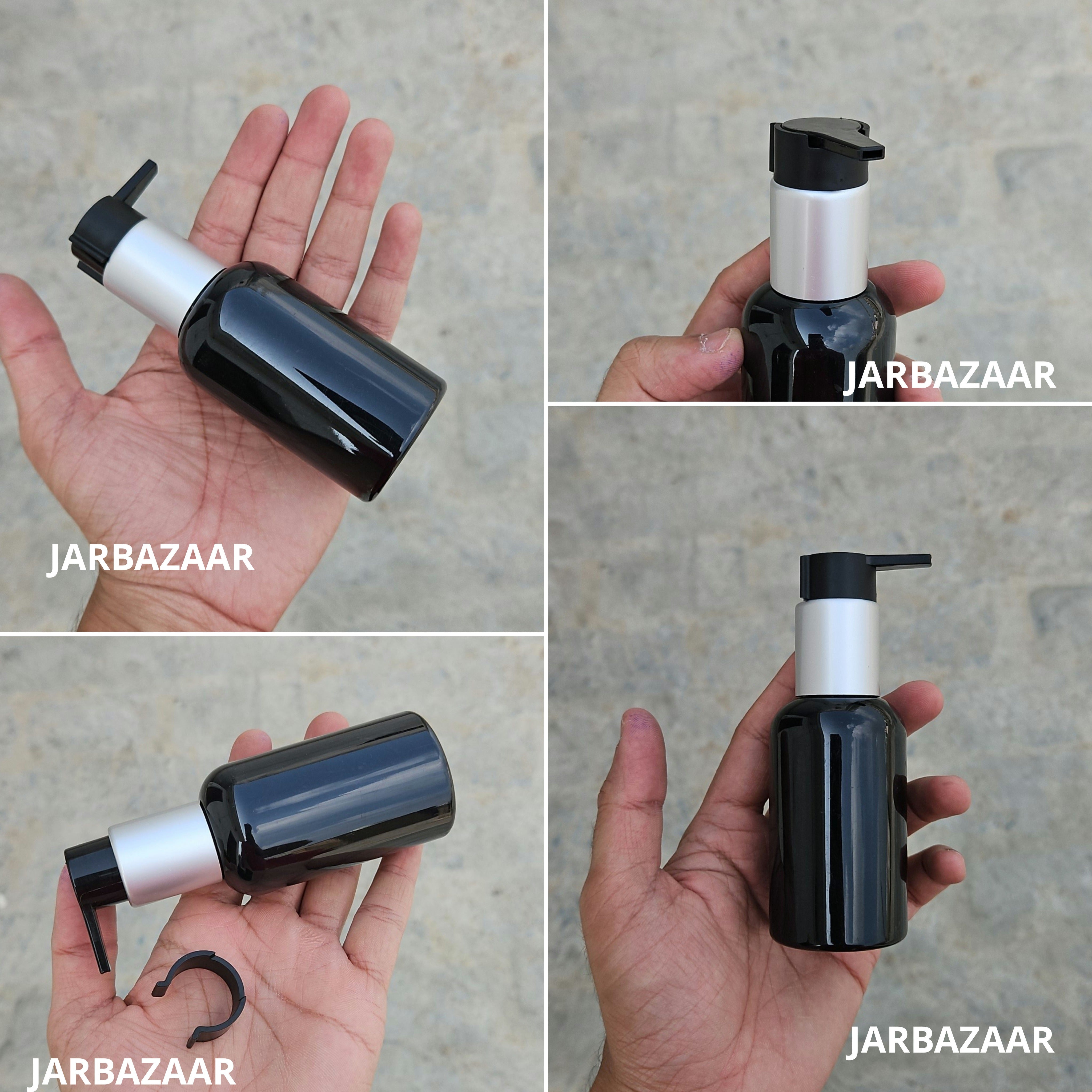 100 Ml Boston Black Pet Bottles [ With Fancy Clip Lock Dispenser Pumps ] - Silver Matt Black