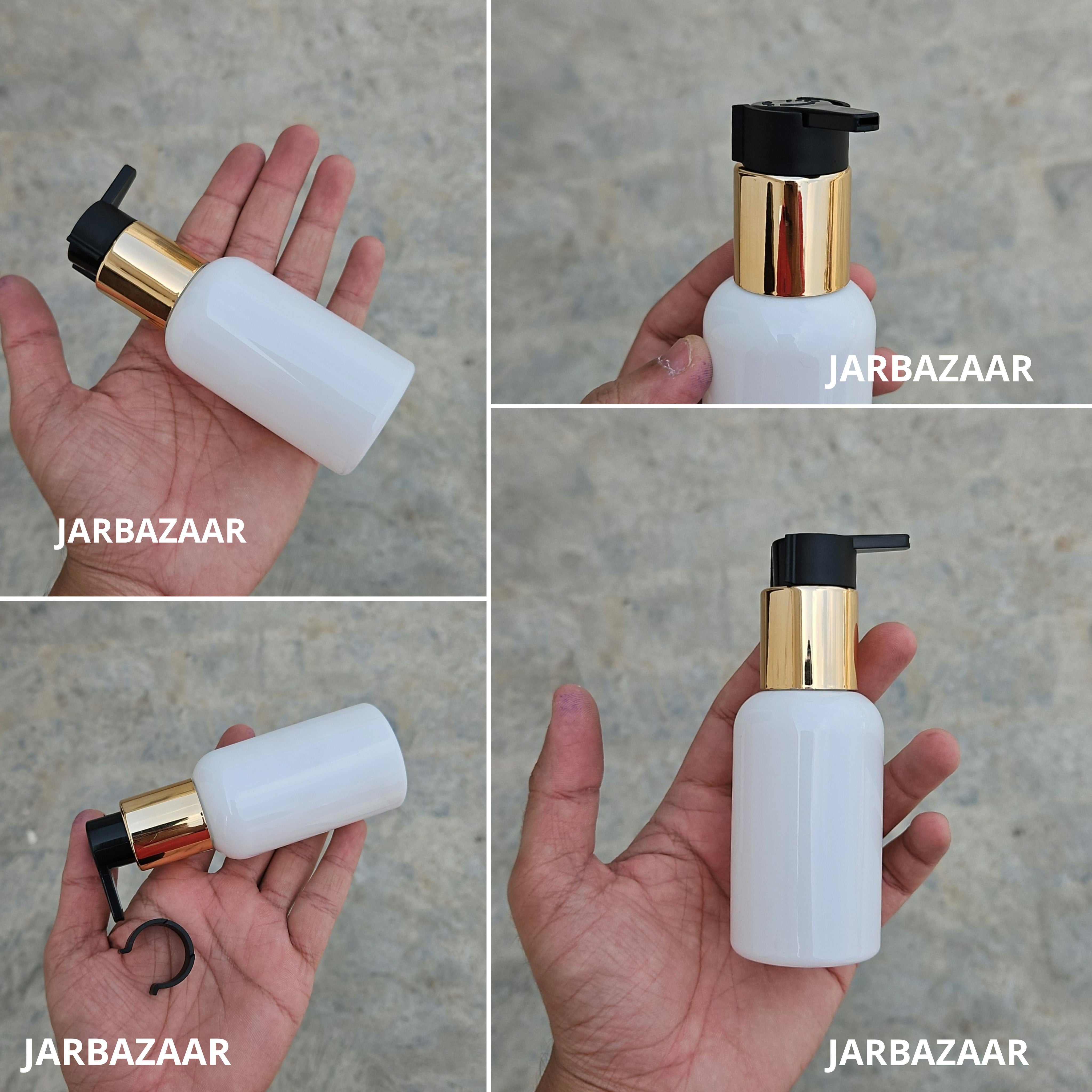 100 Ml Boston White Pet Bottles [ With Fancy Clip Lock Dispenser Pumps ] - Golden Black