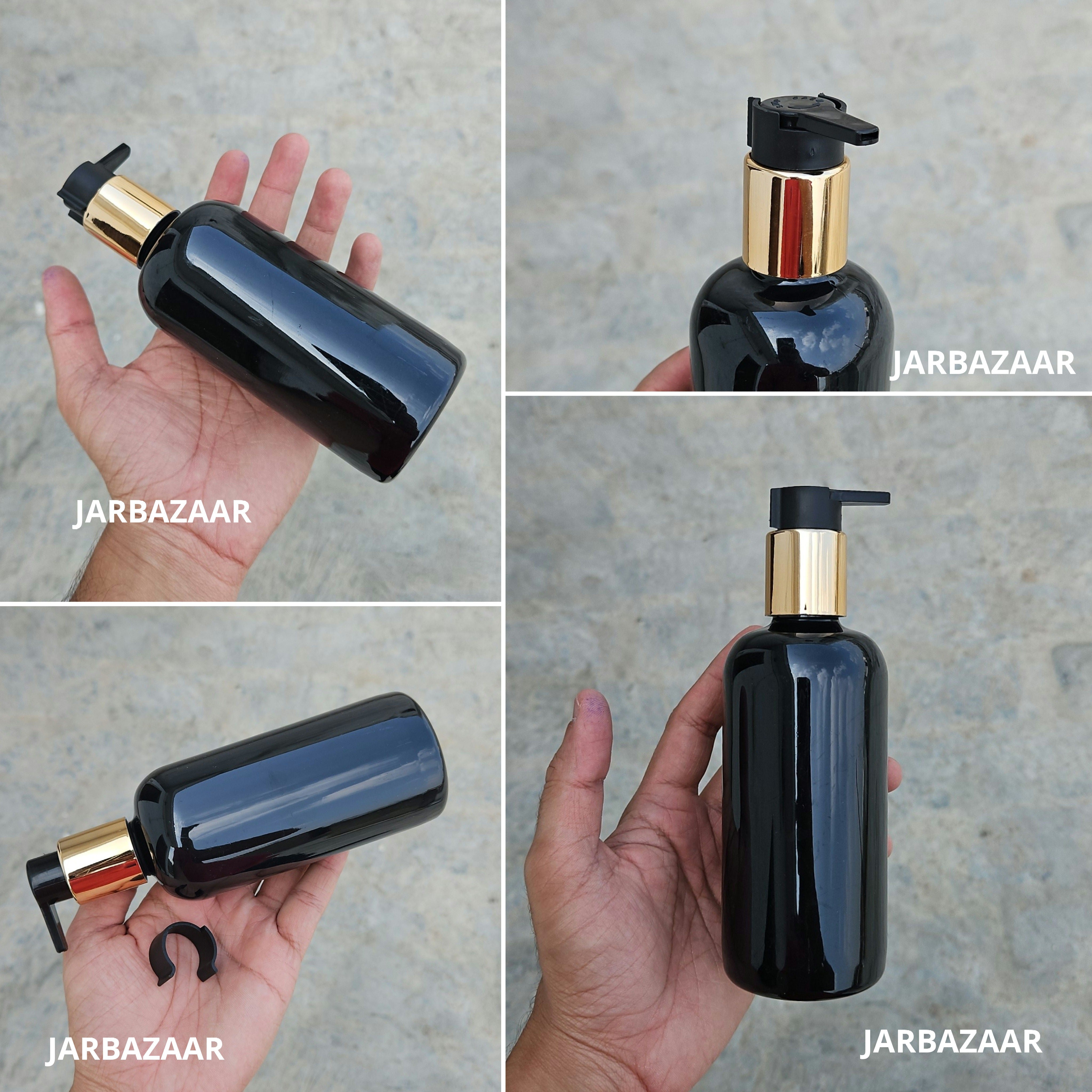 300 Ml Boston Black Pet Bottles [ With Fancy Clip Lock Dispenser Pumps ] - Golden Black