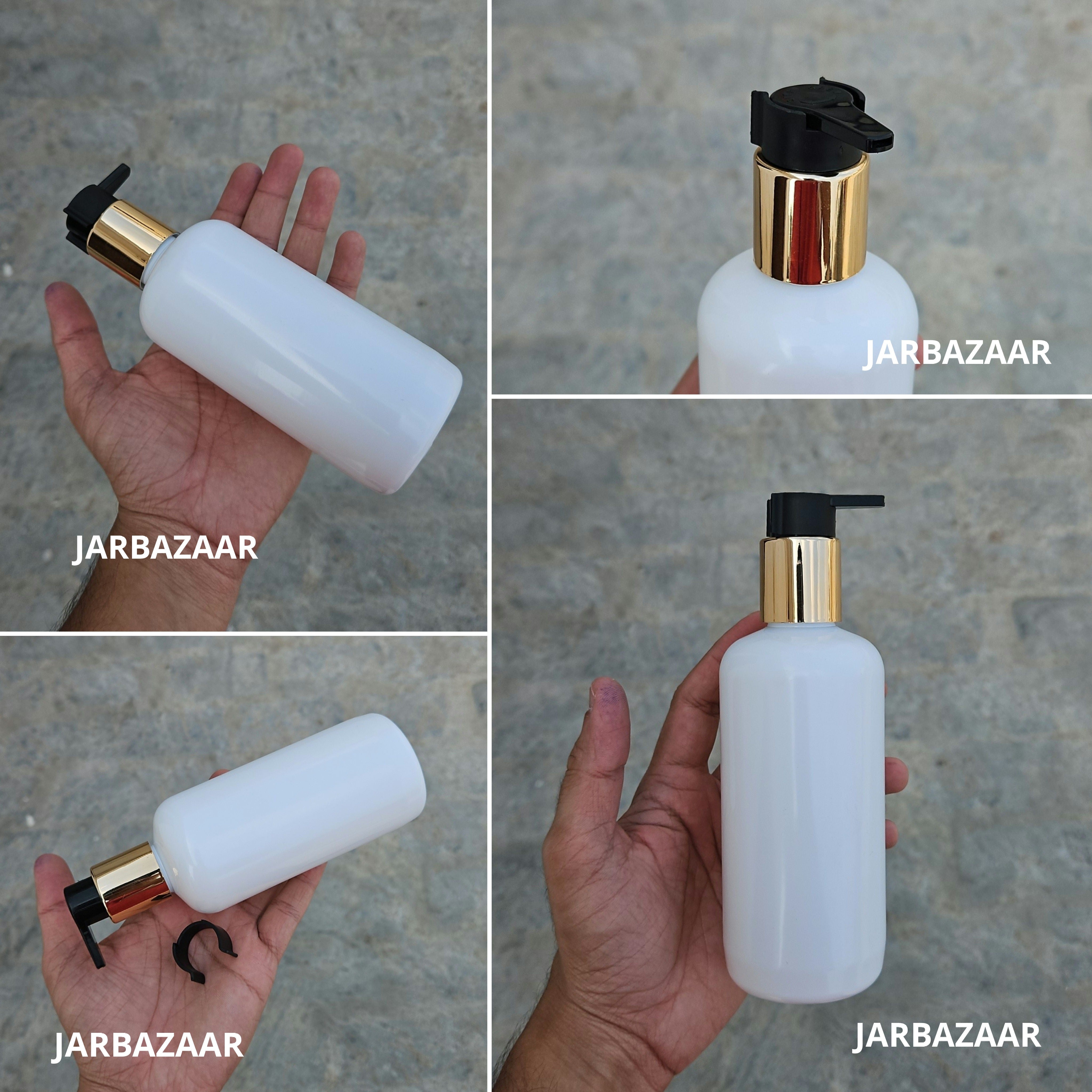 300 Ml Boston White Pet Bottles [ With Fancy Clip Lock Dispenser Pumps ] - Golden Black
