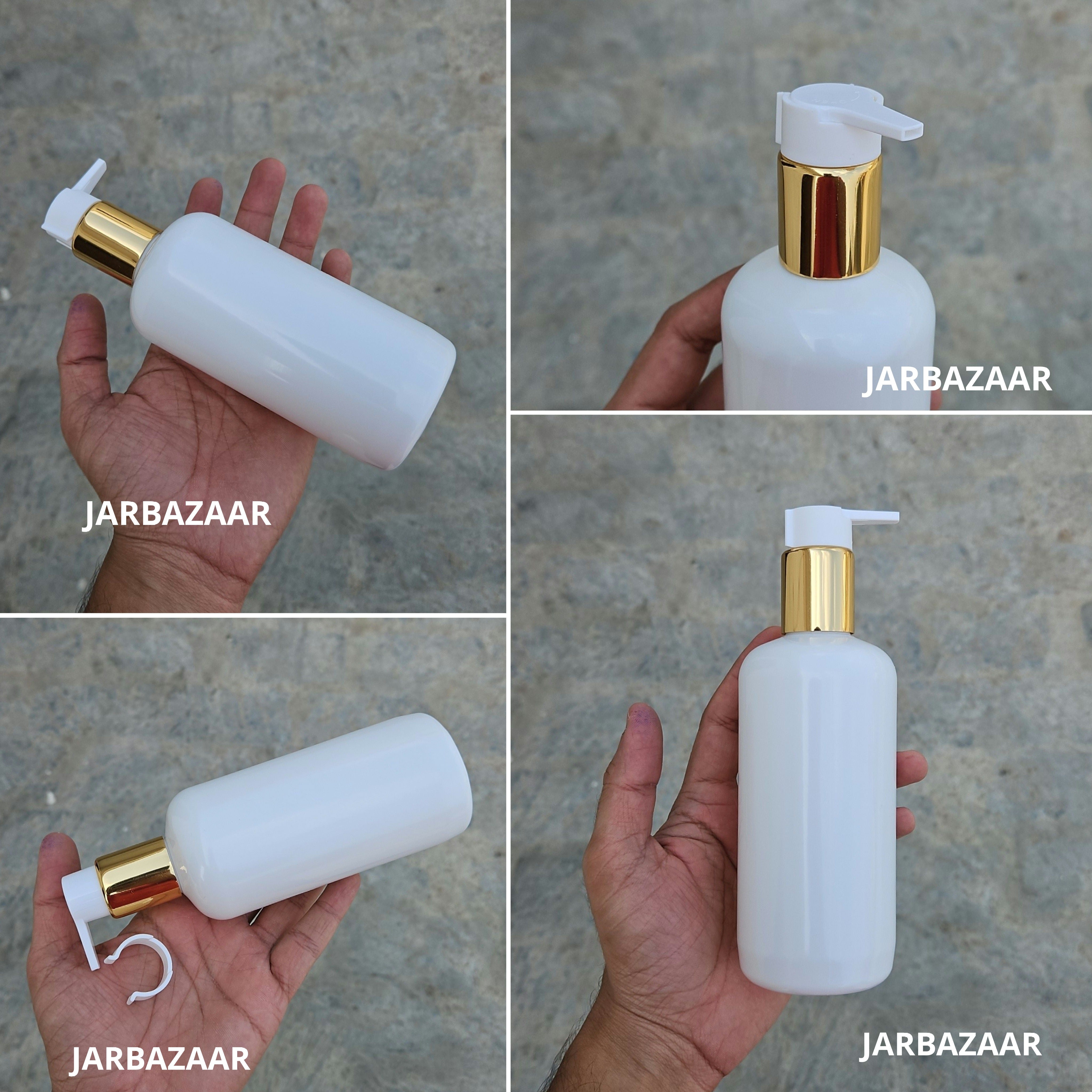 300 Ml Boston White Pet Bottles [ With Fancy Clip Lock Dispenser Pumps ] - Golden White