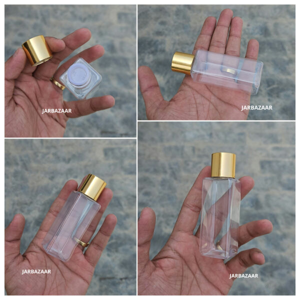 50 ml Square Clear Pet Bottle (Golden Cap)