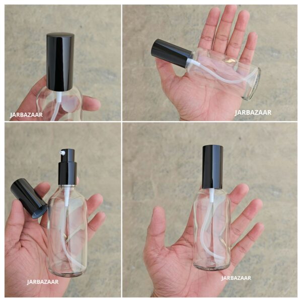 100 ML Clear Glass Bottle (With Premium Black Serum Pumps)