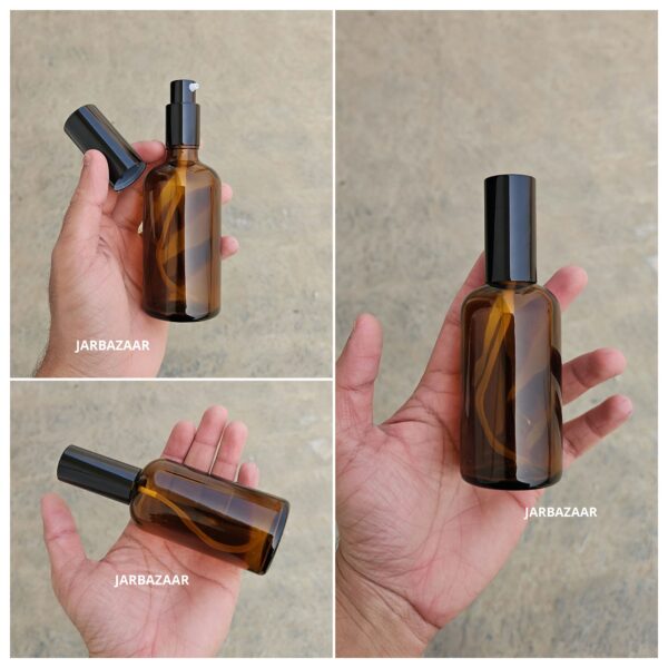 100 ml Amber Glass bottle (With Premium Black Serum Pumps)