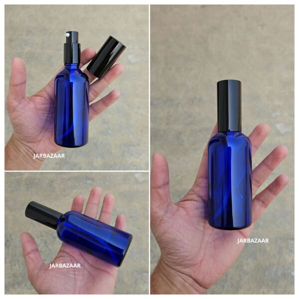 100 ml Blue Glass bottle (With Premium Black Serum Pumps)