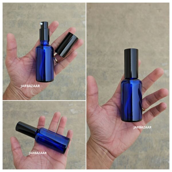 50 ml Blue Glass bottle (With Premium Black Serum Pumps)