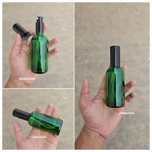 100 ml Green Glass bottle (With Premium Black Serum Pumps)