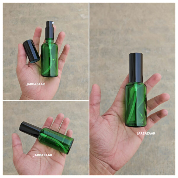 50 ml Green Glass bottle (With Premium Black Serum Pumps)