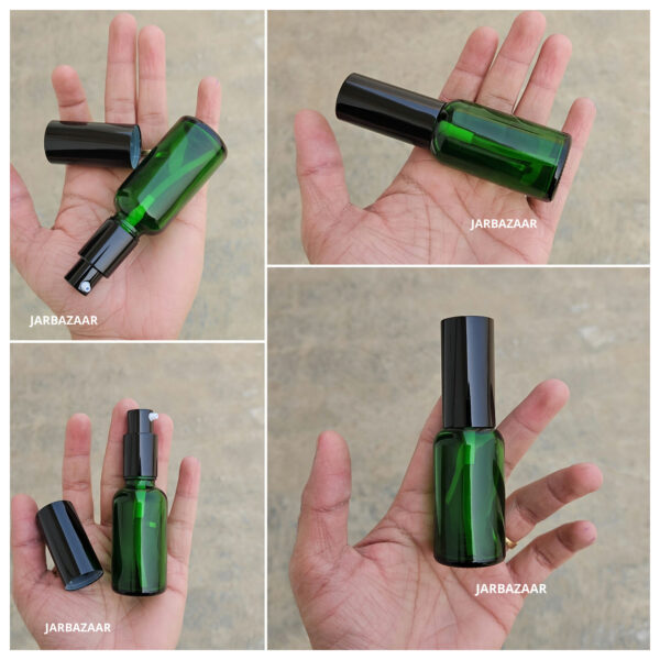 30 ml Green Glass bottle (With Premium Black Serum Pumps)