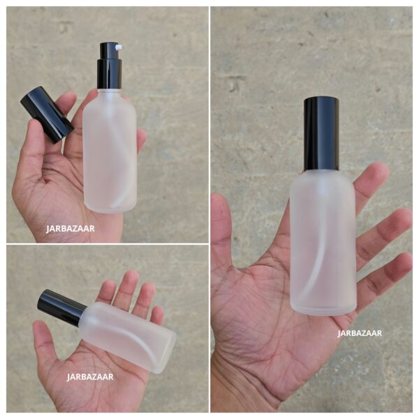 100 ML Clear Frosted Glass Bottle (With Premium Black Serum Pumps)