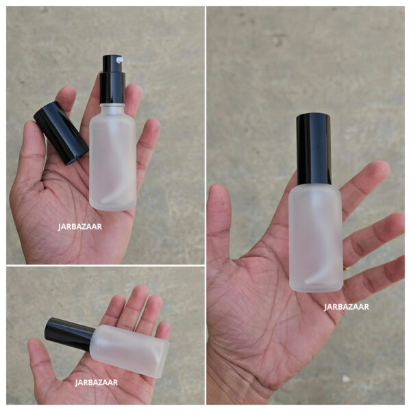 50 ML Clear Frosted Glass Bottle (With Premium Black Serum Pumps)