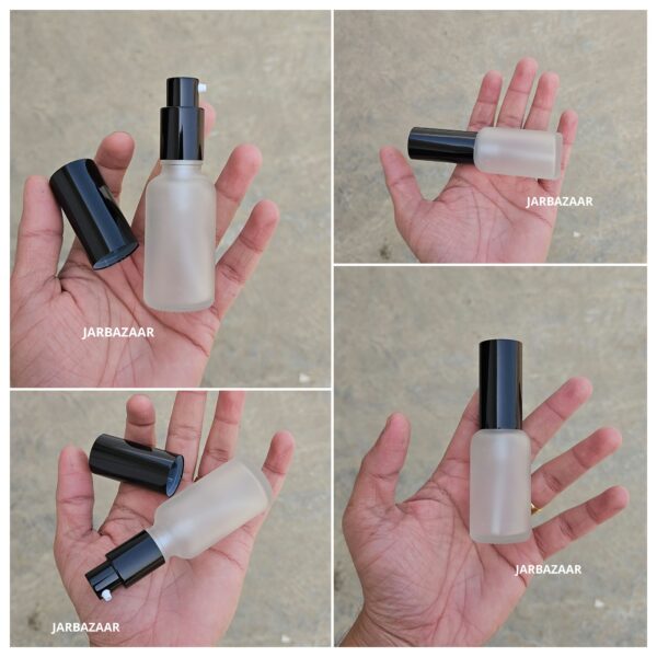 30 ML Clear Frosted Glass Bottle (With Premium Black Serum Pumps)