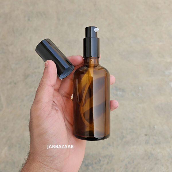 100 ml Amber Glass bottle (With Premium Black Serum Pumps) - Image 3