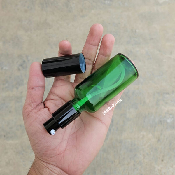 50 ml Green Glass bottle (With Premium Black Serum Pumps) - Image 3