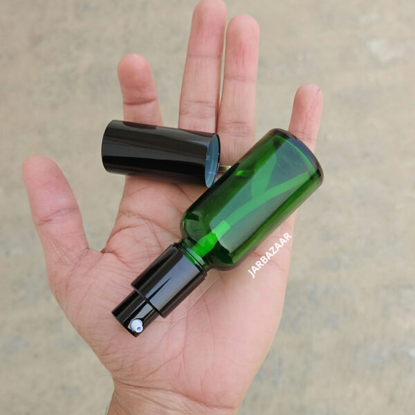 30 ml Green Glass bottle (With Premium Black Serum Pumps) - Image 2