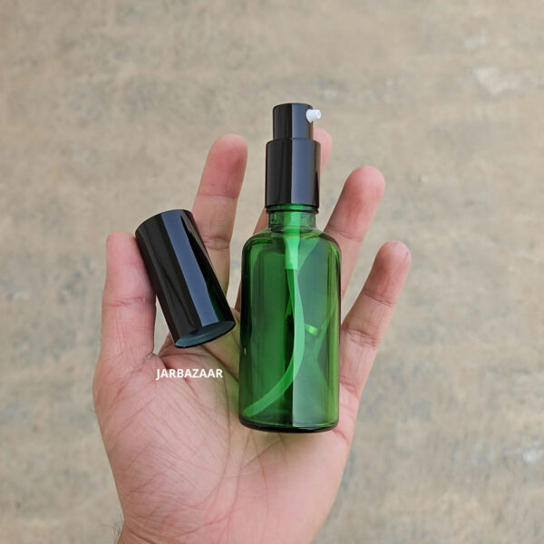 50 ml Green Glass bottle (With Premium Black Serum Pumps) - Image 4