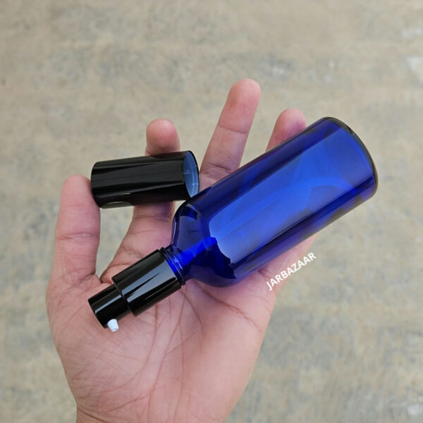 100 ml Blue Glass bottle (With Premium Black Serum Pumps) - Image 4