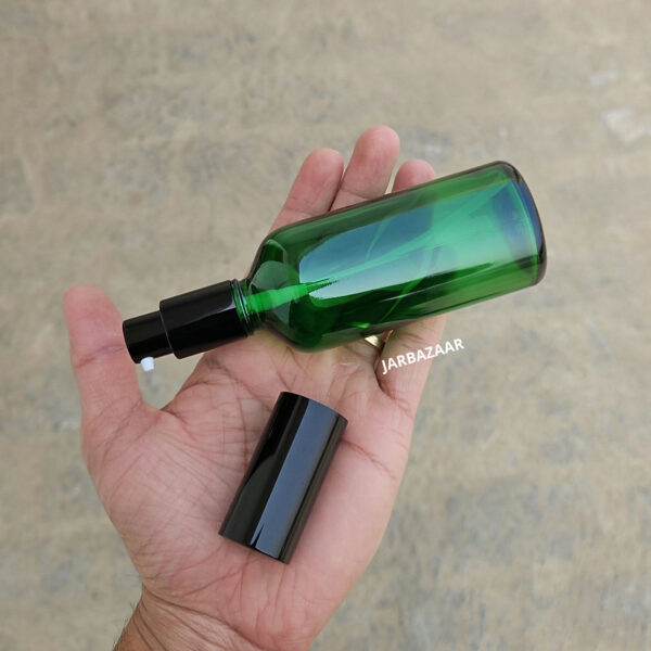 100 ml Green Glass bottle (With Premium Black Serum Pumps) - Image 3