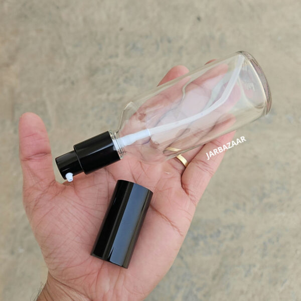 100 ML Clear Glass Bottle (With Premium Black Serum Pumps) - Image 3