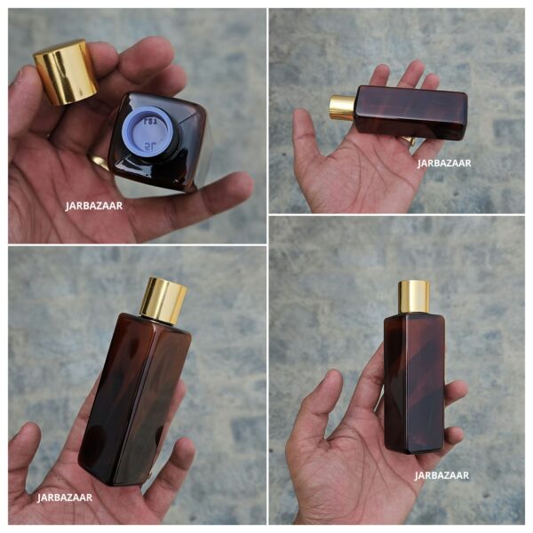 100 ml Square Amber Pet Bottle (Golden Cap)