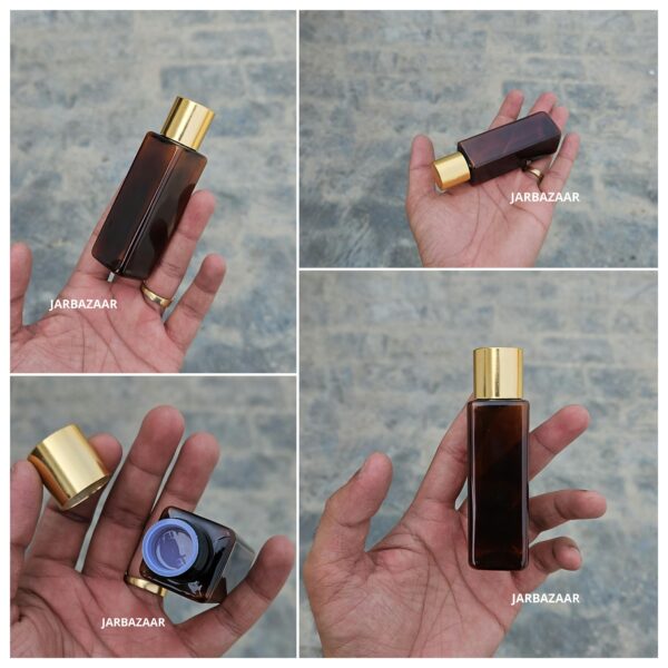 50 ml Square Amber Pet Bottle (Golden Cap)