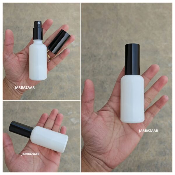 50 ml White Glass bottle (With Premium Black Serum Pumps)