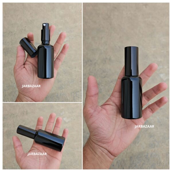 50 ml Glossy Black Glass bottle (With Premium Black Serum Pumps)