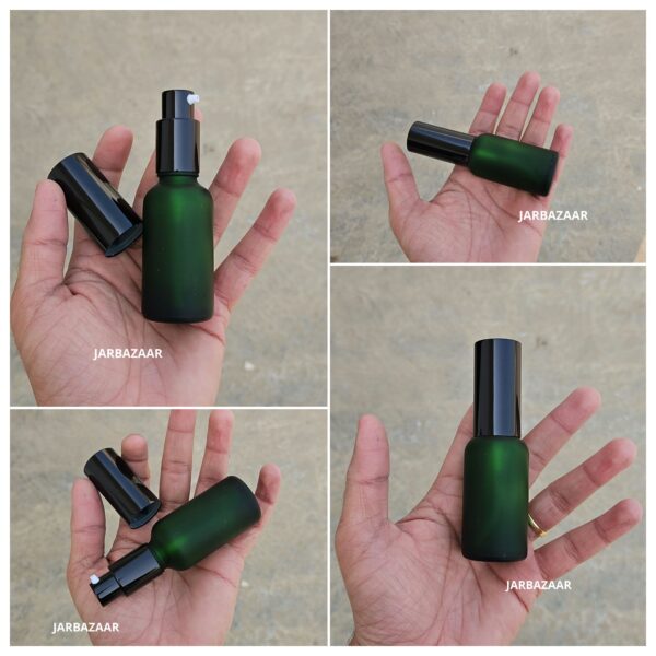 30 ml Green Frosted Glass bottle (With Premium Black Serum Pumps)