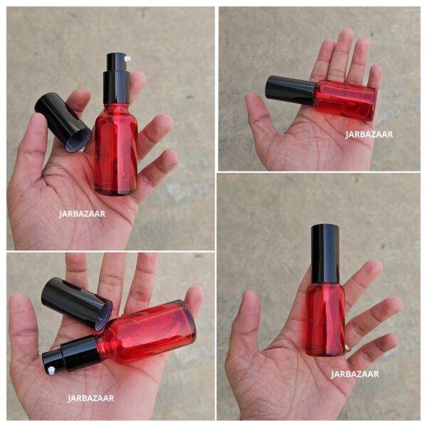 30 ML Red Glass Bottle (With Premium Black Serum Pumps)