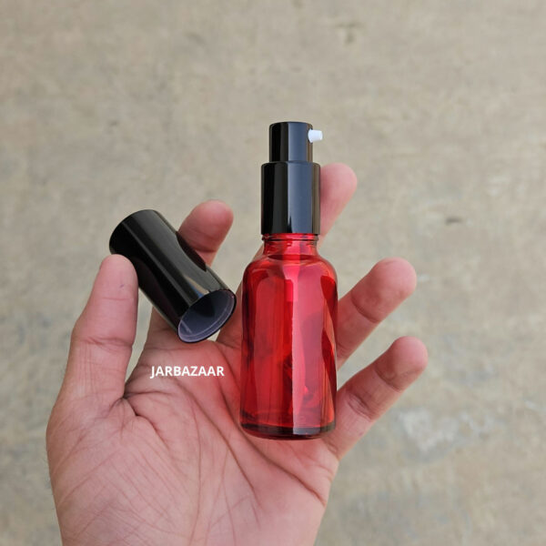 30 ML Red Glass Bottle (With Premium Black Serum Pumps) - Image 3