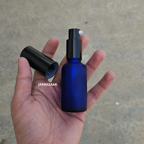 30 ml Blue Frosted Glass bottle (With Premium Black Serum Pumps) - Image 2