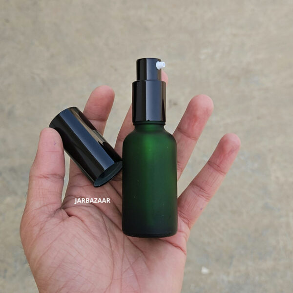 30 ml Green Frosted Glass bottle (With Premium Black Serum Pumps) - Image 2