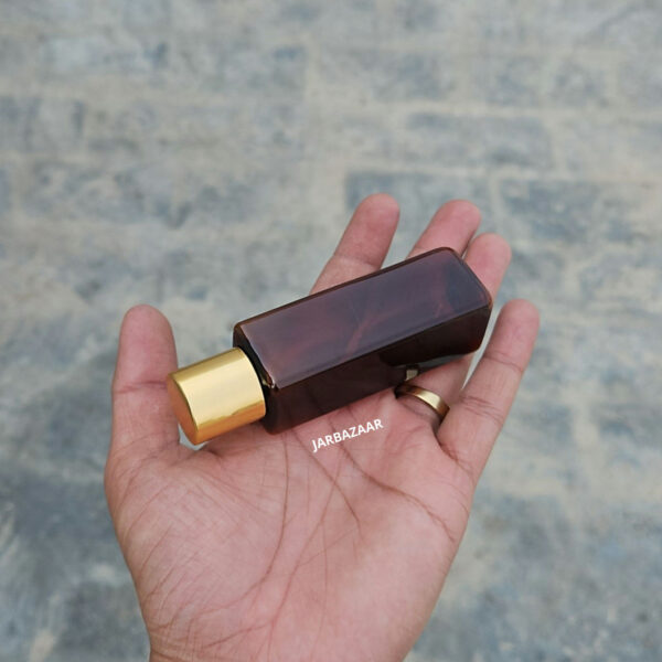 50 ml Square Amber Pet Bottle (Golden Cap) - Image 3