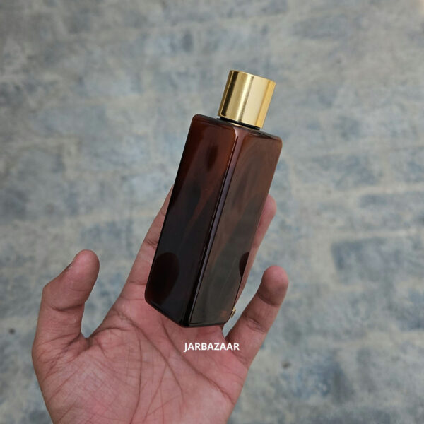 100 ml Square Amber Pet Bottle (Golden Cap) - Image 2