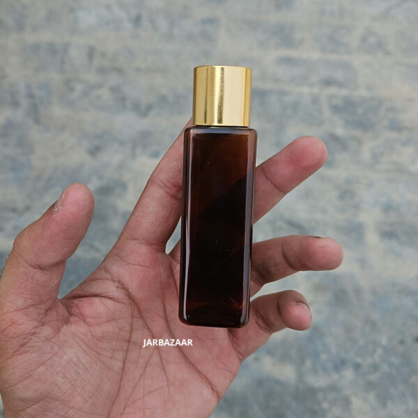 50 ml Square Amber Pet Bottle (Golden Cap) - Image 5