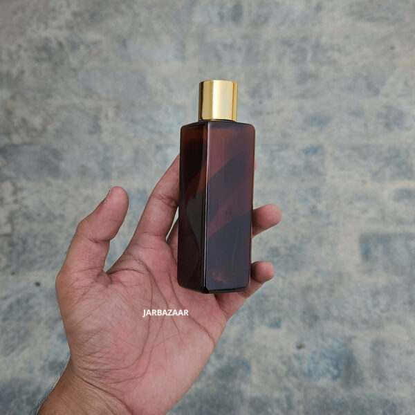 100 ml Square Amber Pet Bottle (Golden Cap) - Image 4